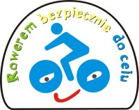 Na zdjęciu logo kampanii Rowerem Bezpiecznie do celu,  symbol rowerzysty jadącego na uśmiechniętym  rowerze.